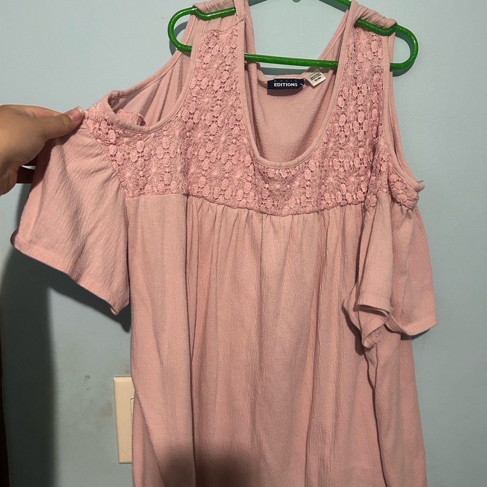 Basic Editions Pink Smocked Cut Out Blouse